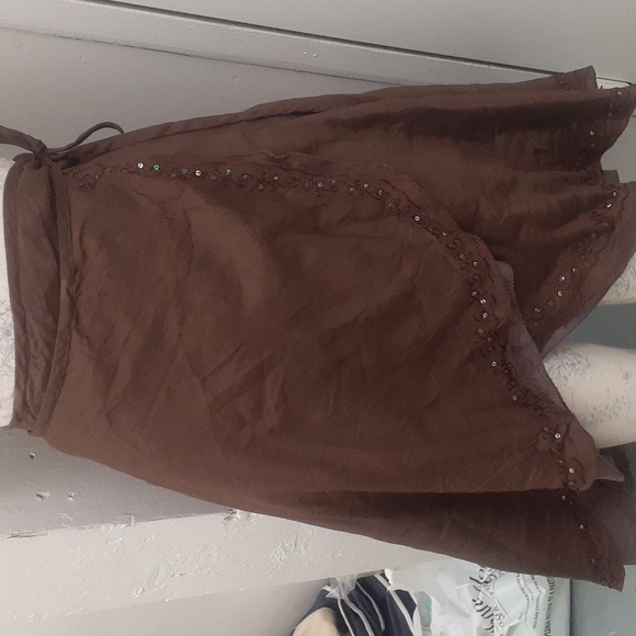 BOHO NEW  Brown Rayon Low Wrap Skirt  NWT one size OS - Picture 3 of 9